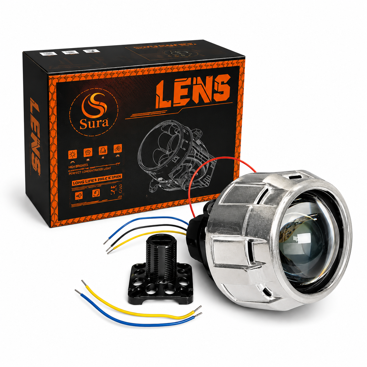خرید لنز سورا Q25 PRO 4300K سایز ۲.۵ اینچ | لنز Bi-LED نور آفتابی 45/55 وات با خط کات دقیق
